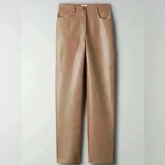 WILFRED Aritzia  Melina Pant high-waisted Vegan Leather Straight Leg Tan size 2 - Picture 3 of 7